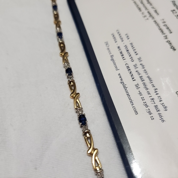 Gold blue sapphire and diamond bracelet - Picture 2 of 8